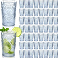 100 Pcs 16 oz Plastic Vintage Drinking Glasses Stemless Ribbed Highball Glasses Bulk Embossed Reusable Cup for Water Beer Cocktails Juice Wedding Bridal Shower Birthday Event Party (Blue)