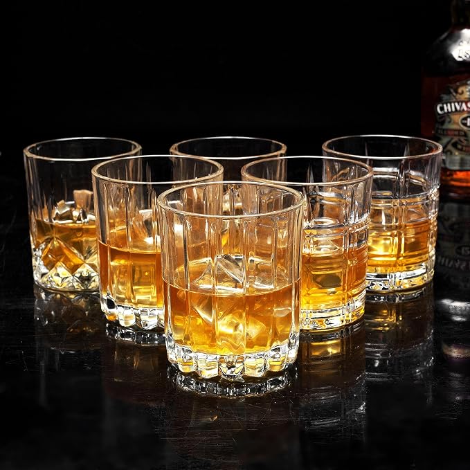 KANARS Crystal Whiskey Glasses, Mixed 10 Oz Scotch Glasses Set of 6, Rock Bar Tumblers 3 Patterns in Luxury Gift Box for Birthday, Anniversary, Housewarming, Father's Day and Wedding