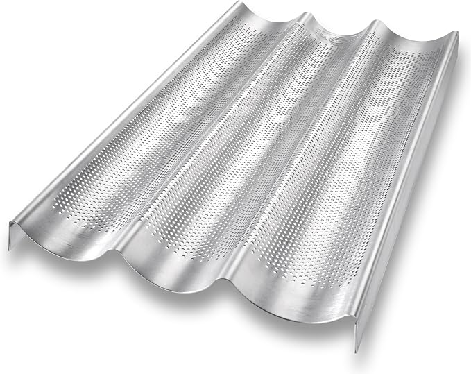 USA Pan Bakeware Aluminum Perforated Nonstick French Baguette Bread Pan, 3-Loaf