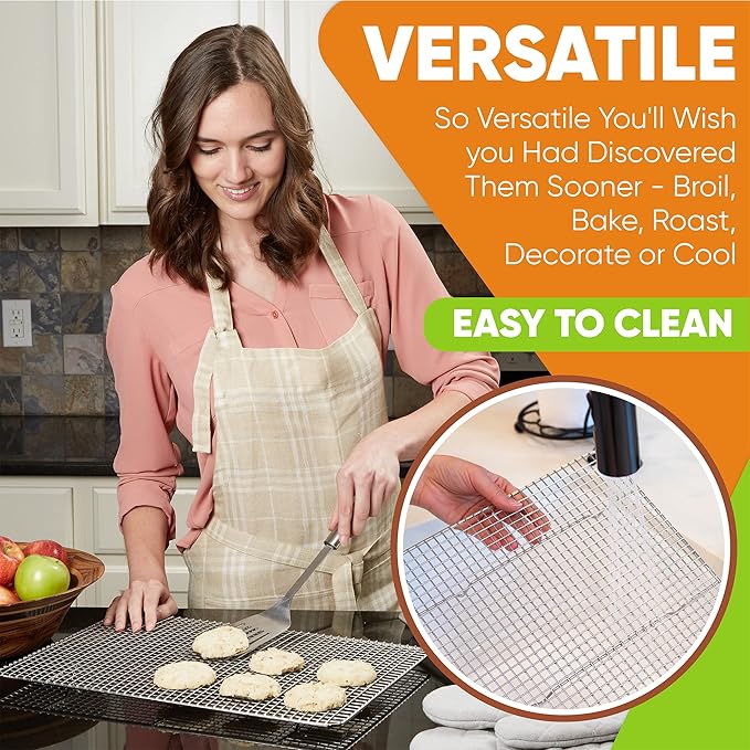 Spring Chef 11.5" x 16.5" Stainless Steel Cookie Cooling Rack - Oven Safe - Baking Rack for Bacon, BBQ, Jerky, Bread, Pizza, Cake - Fits Half Sheet Roasting Pan - Dishwasher Safe