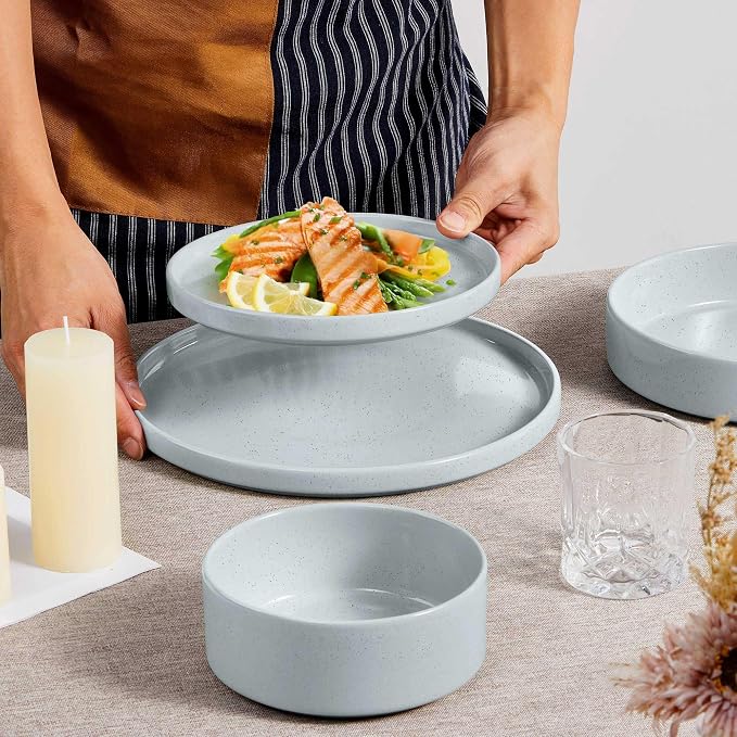 Herogo Dinnerware Dishes Sets with Salad Bowls, 8 Piece Plates and Bowls for 2, Ceramic Stoneware for Kitchen, Dishwasher & Microwave Safe Dinner Ware, Speckled Multicolor