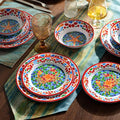Melamine Dinnerware Sets for 4,Unbreakable Coastal Red Dishes | Reusable Plates and Bowls Sets, Chip Resistant Dinnerware Set for Camping, Lightweight Dishes with Nautical Ocean