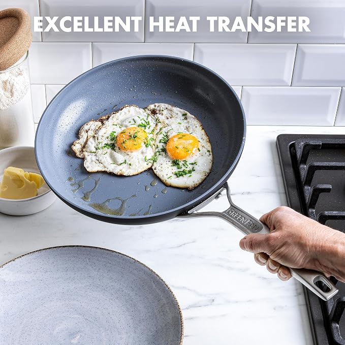 GreenPan 8” Nonstick Frying Pan Skillet, PFAS-Free Ceramic, Hard Anodized Cookware, Stainless Steel Handle, Dishwasher & Oven Safe, Paris Pro, Gray