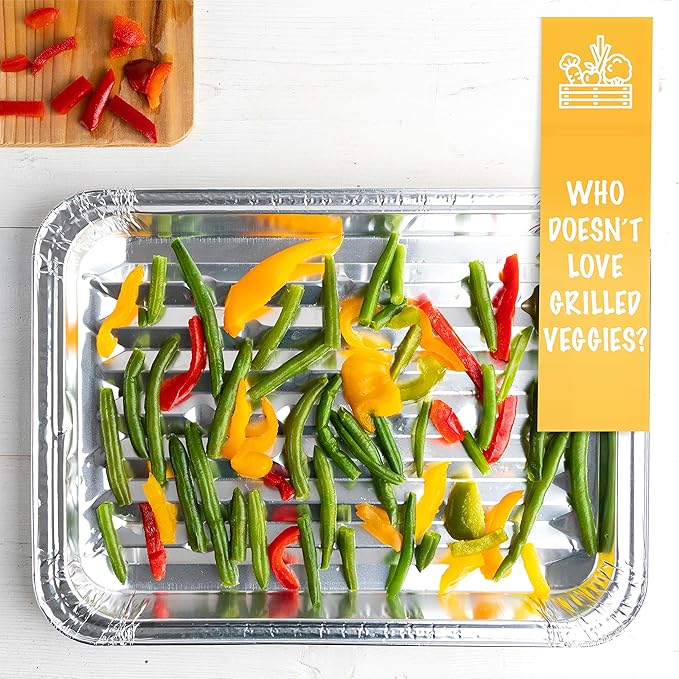 PLASTICPRO Aluminum Grill Pans, Broiler Pans, Grill Liners, Durable with Ribbed Bottom Surface for BBQ, Grill, Texture Disposable,Pack of 10