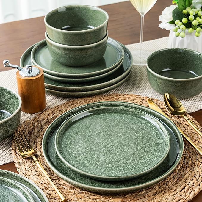 AmorArc Stoneware Dinnerware Sets,Round Reactive Glaze Ceramic Plates and Bowls Sets,Highly Scrath Resistant | Dishwasher & Microwave Safe,Service for 8 Dishes Set (24pc)
