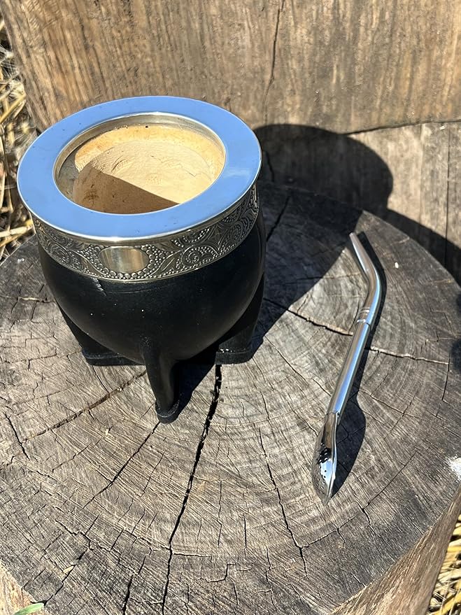 Mate Imperial Argentino, With Straw Tea Gourd Mug One Bombilla Mate (Straw), Wrapped Handmade Leather, Includes Premium Packaging (Brown)
