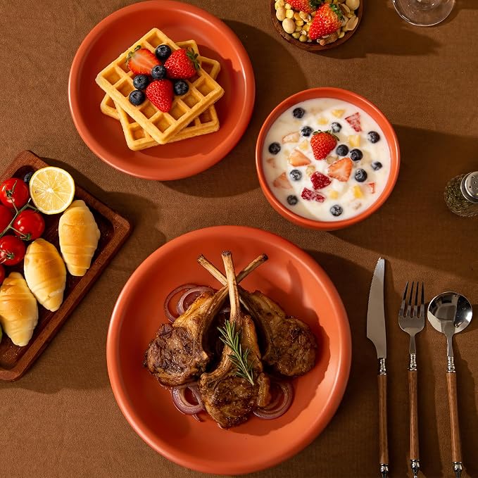 Timeworn Clay Dinnerware Set, 6 Pieces, Terracotta Red | Stoneware Sets for 2, Hand-Finished Glaze, Farmhouse Plates and Bowls, Microwave and Dishwasher Safe