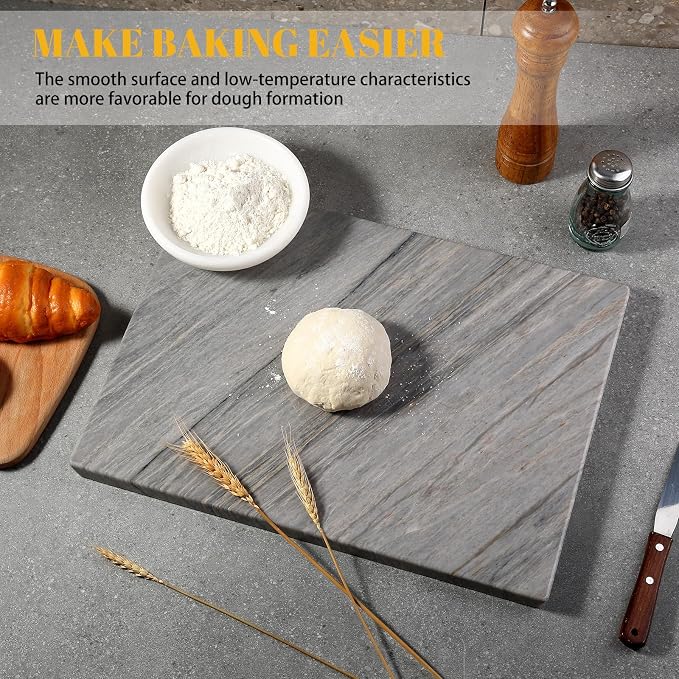 Koville Stone Cutting Board for Kitchen, 16x12 Inches Large Marble Slab Cheese Baking Charcuterie Pastry Board, Rectangular Serving Board for Countertop, Natural Quartzite Board(16"x12")
