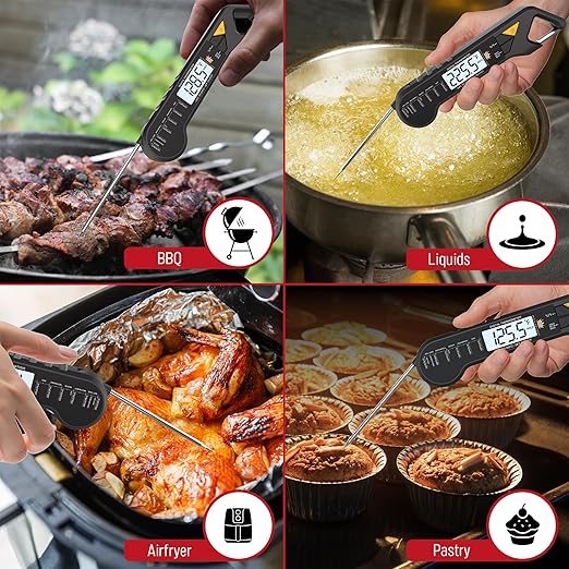 Stocking Stuffer for Men – Digital Meat Thermometer, Instant Read Digital Food Thermometer with Waterproof Probe, Backlight, Hold/Min/Max – Perfect BBQ Grill & Kitchen Gadget, Great Christmas Gift