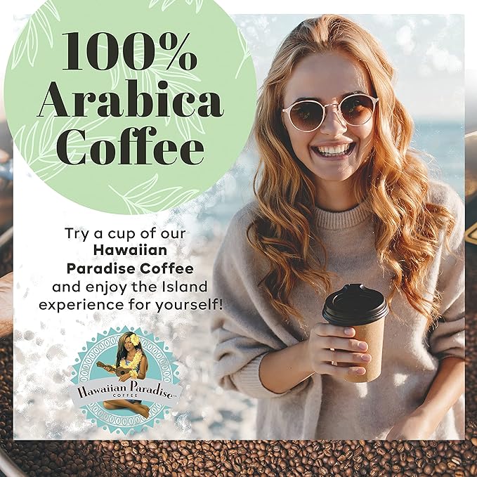 Hawaiian Paradise Coffee 10% Kona Blend Single Serve Cups 18 Count Dark Roast - Made From The Finest Beans - Compatible with Keurig K-Cup Brewers