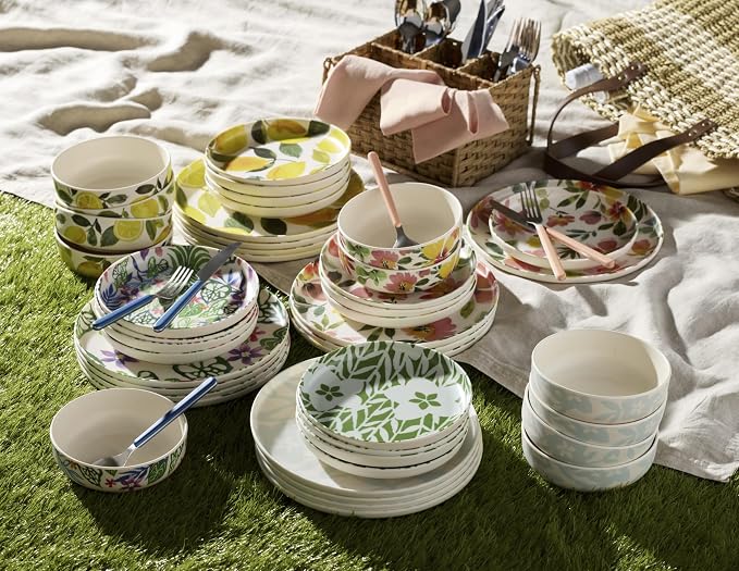 Oneida 24 Seven Melamine Collection, Dishwasher Safe Melamine Dinnerware and Drinkware, Lemon Pattern, Dinnerware Set, 12-Piece