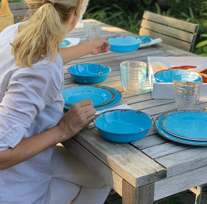 Fox Run Melamine Dinnerware Set, Dark Blue, 12 Piece