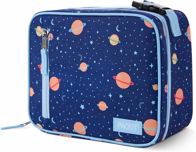 PackIt Freezable Classic Lunch Box, Little Planets, Built with EcoFreeze Technology, Collapsible, Reusable, Zip Closure With Zip Front Pocket and Buckle Handle, Designed for Fresh Lunch On the Go