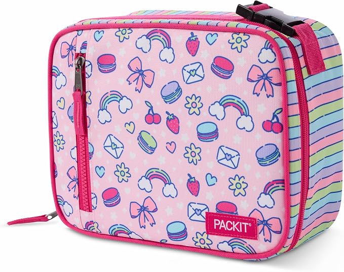 PackIt Freezable Classic Lunch Box, Sweet Treats, Built with EcoFreeze Technology, Collapsible, Reusable, Zip Closure With Zip Front Pocket and Buckle Handle, Designed for Fresh Lunch On the Go