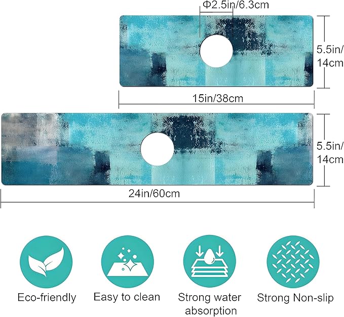 Kitchen Sink Splash Guard Faucet Mat -2 PC Super Absorbent Fast Drying Mat Sink Gadgets-Splash Guard Behind Faucet Drip Catcher for Kitchen, Bathroom,Sink Mat, Dish Drying Mat, Bathroom(23.5" X 5.5" )