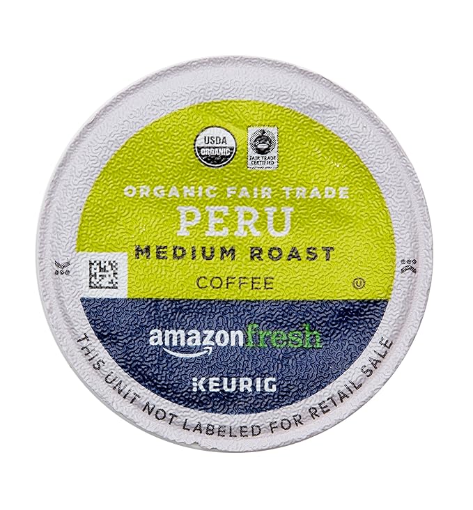 AmazonFresh 80 Ct. Organic Fair Trade K-Cups, Peru Medium Roast, Keurig K-Cup Brewer Compatible