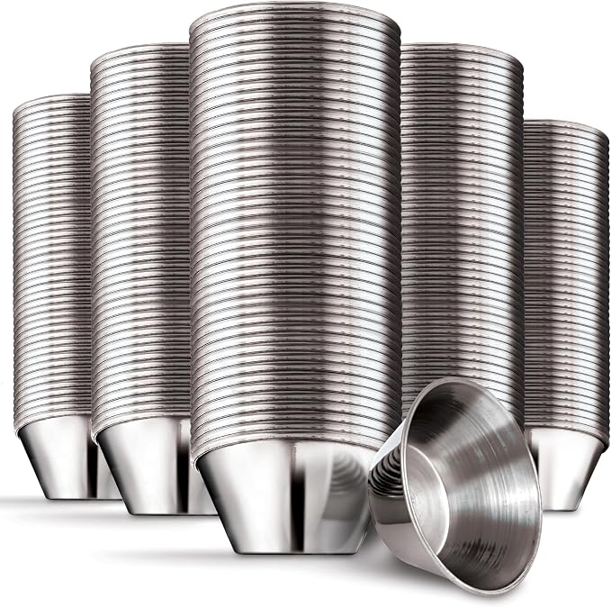 1.5 oz Stainless Steel Condiment Cups (120 Pack), Individual Portion Dipping Sauce Cups, Small Metal Ramekins for Ketchup, Marinara, BBQ Sauce, and More! Reusable Condiment Cups for Restaurants