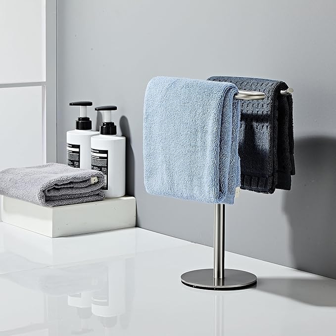 Brushed Nickel Hand Towel Holder Stand,13 Inch Free-Standing Towel Rack, SUS304 Stainless Steel Towel Bar Rack Stand, Tower Bar for Bathroom Kitchen Vanity Countertop…