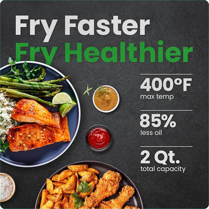 CHEFMAN 2 Qt Mini Air Fryer – Digital Space-Saving Compact Air Fryer with Nonstick and Dishwasher Safe Basket, Quick & Easy Meals in Minutes, Features Digital Timer and Shake Reminder – Grey