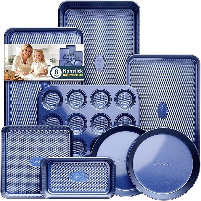 Baking Pans Set 8-Piece Bakeware Sets, Baking Sets for Cooking Nonstick Oven Pan Set, Baking Sheet Set, Cookie Sheets for Baking, Muffin Pan, Ceramic Coated Blue