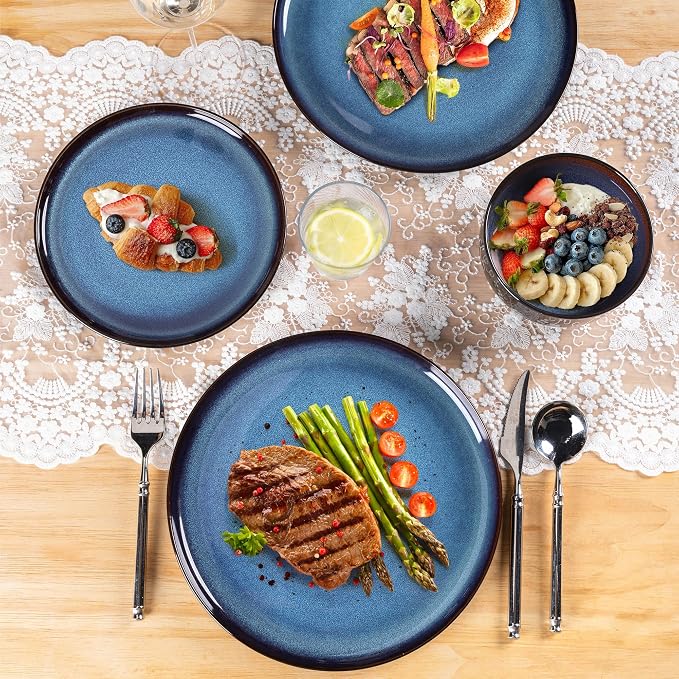 LeRatio Ceramic Dinnerware Sets for 4,Plates and Bowls Sets,Handmade Reactive Glaze Dishes Set,Chip Resistant and Scratch Resistant | Oven&Dishwasher & Microwave Safe,Service for 4