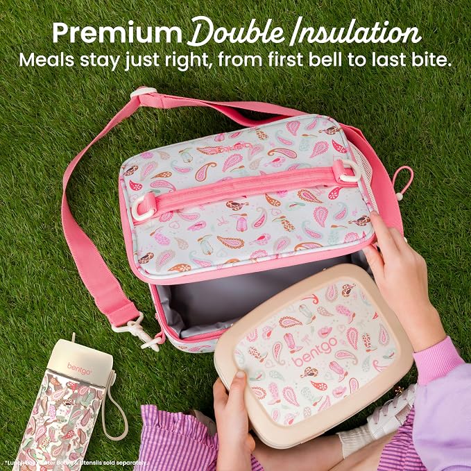 Bentgo Kids Prints Lunch Bag - Double-Insulated, Reusable, for Kids 3+, Adjustable Strap; Holds Lunch Box/Water Bottle/Snacks; Easy-Clean, Water-Resistant, Pockets (NEW Cowgirl Dreams)