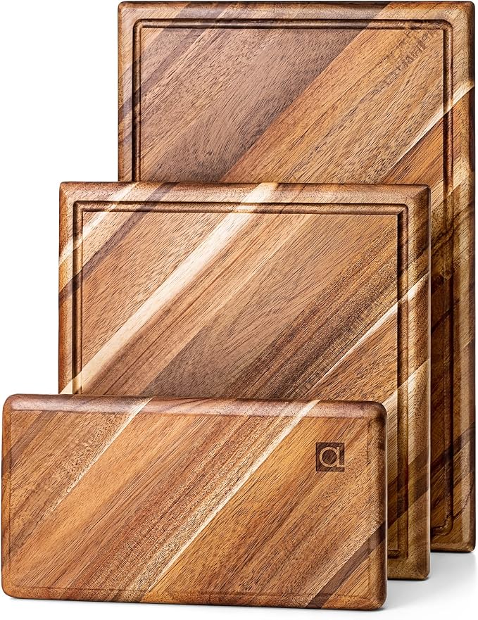 Chorus Wood Cutting Board Set with Juice Groove (3 Pieces) - Acacia Wood Kitchen Cutting Boards, Chopping Board for Meat (Butcher Block), Vegetables, Cheese - 100% Natural Hardwood