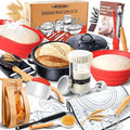 Sourdough Starter Kit for Beginners, 34 oz Starter Jar with Scale Marking, 2 Silicone Proofing Baskets, Complete Bread Baking Kit with Guide & Recipes, Easy to Use & Clean - Red