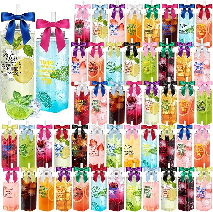 50 Pcs Employee Appreciation Tumblers 17 oz Inspirational Thank You Acrylic Skinny Cups with Lids Straws & Satin Bows for Staff Coworker Teacher Nurse Office