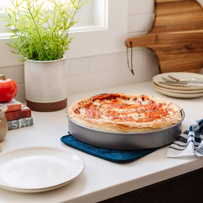 Chef Pomodoro Chicago Deep Dish Pizza Pan, 12 Inch Hard Anodized Aluminum | Pre-Seasoned Nonstick Pizza Pan for Oven, Great for Casseroles, Pies & Deep Dish Desserts, Heavy Duty Round Bakeware