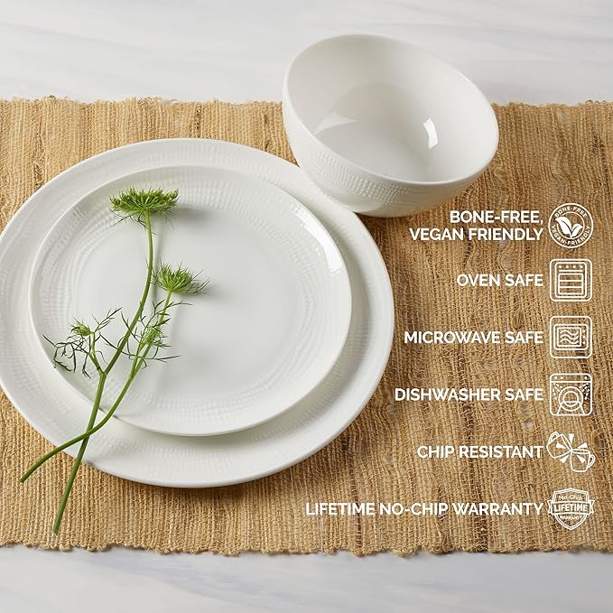 Mikasa Mirabel Vegan Bone China Chip Resistant 12 Piece Dinnerware Set, Service for 4