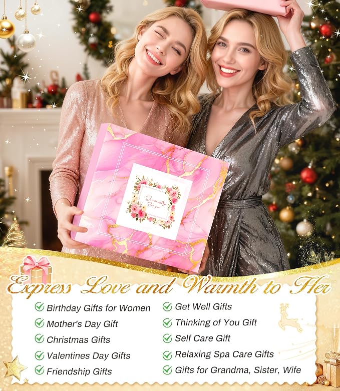 Birthday Gifts Basket for Women Mom Her Sister Grandma, Get Well Self Care Gift For Friend, Relax Spa Set-Luxury Flannel Blanket Rose Flower, Wife Gift Mothers Day Christmas Valentines Jeowoqao