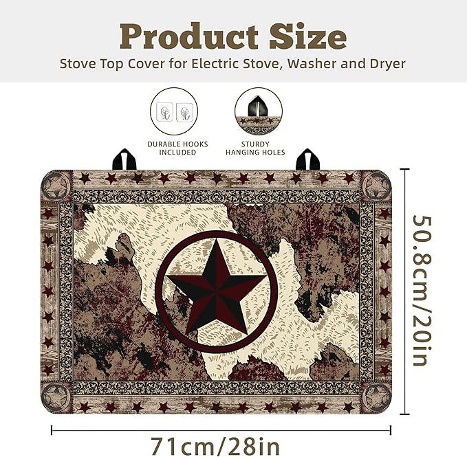 Farmhouse Western Stove Top Covers for Electric Stove 20x28 Inch Farmhouse Heat Resistant Glass Top Stove Cover Washable Foldable Cooktop Protector