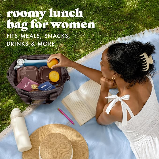 Fit & Fresh Remi Lunch Bag for Women Work – Neoprene Lunch Tote with Containers & Ice Pack, Reusable Meal Prep Lunch Box, Large Capacity, Machine Washable