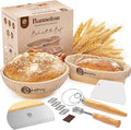 ABIOTO Sourdough Bread Baking Kit - 14-Piece Set with 10" Round & 11" Oval Rattan Banneton Proofing Baskets, Liners, Bread Lame, Danish Whisk & Scrapers for Home Bakers