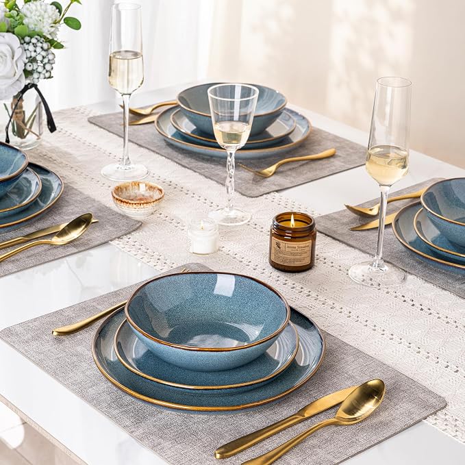 AmorArc Ceramic Dinnerware Sets,Handmade Reactive Glaze Stoneware Plates and Bowls Sets,Highly Scratch Resistant | Dishwasher & Microwave Safe Dishes Set,Service for 8 (24pc)