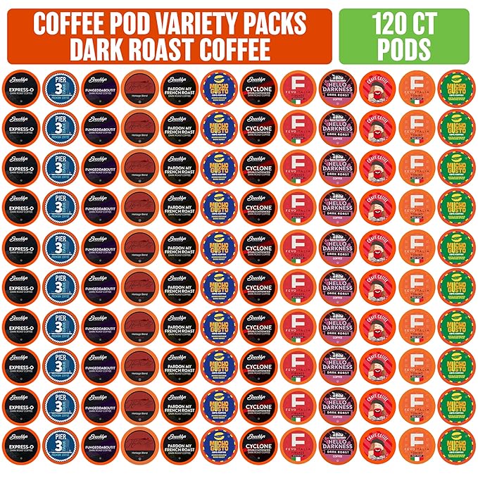 Coffee Pod Variety Packs Dark Roast Sampler, Assorted, Compatible with 2.0 K-Cup Brewers, Variety Pack, 120 Count (Pack of 1)