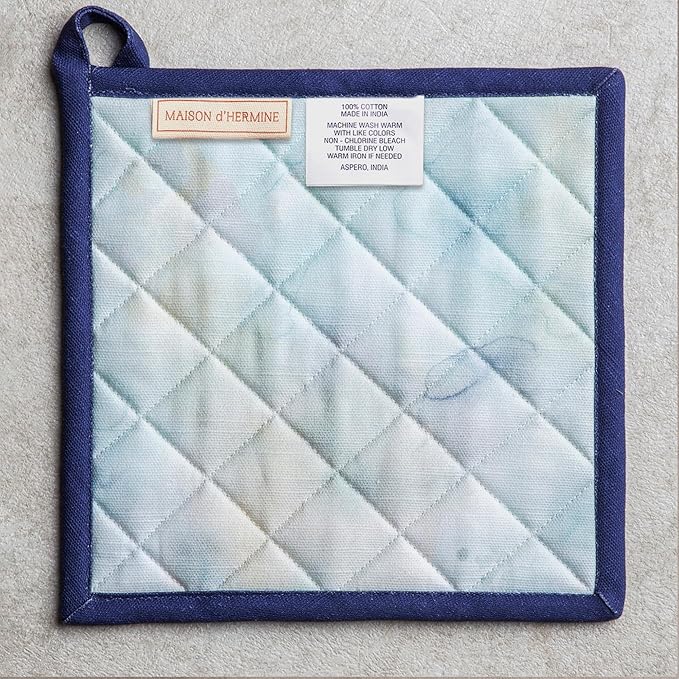 Maison d' Hermine Pot Holders 100% Cotton Heat Resistant Potholders 8" x 8" Hot Pads with Loop Cooking Baking Gifts for Mothers Day Handling Hot Pans Spring/Summer (Pack of 1, Lazy Summer Days)