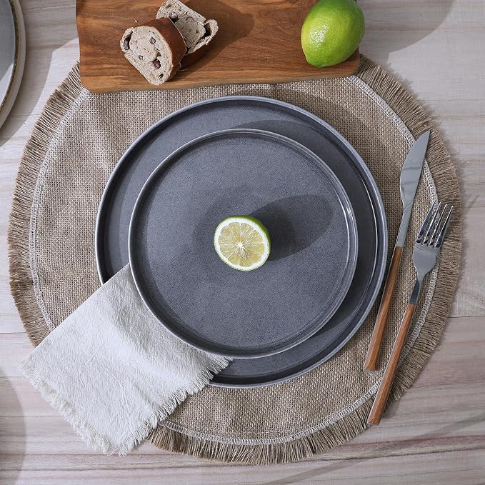 Famiware Annecy Dinner Plates and Bowls Sets, Stoneware Dinnerware Sets, Dishes Set for 6, 18 Pieces Handmade Dishware Set - Microwave & Dishwasher Safe, Double Reactive Glaze Tableware, Misty-Blue