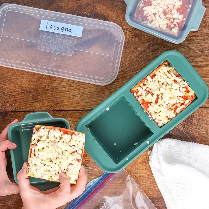 Souper Cubes Ceramic Baking Dishes 2.0-5" x 5" Baking Dishes with Silicone Lids, Individual Baking Dishes for Oven, Microwave, Oven and Air Fryer Safe, USA Made, Set of 2 - Kale