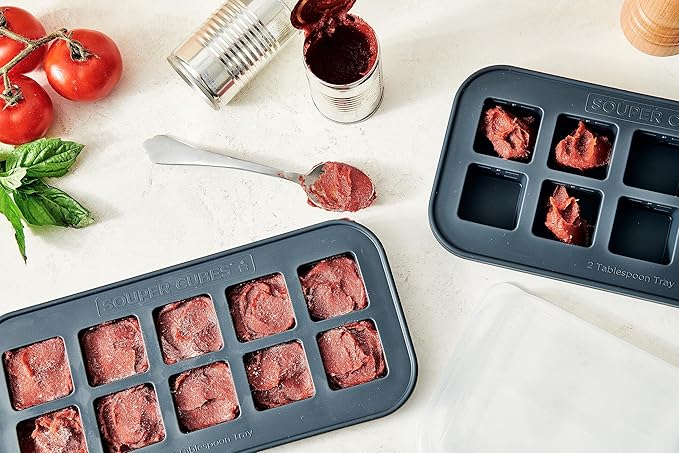 Souper Cubes 2 Tbsp. Silicone Freezer Molds - Perfect for Storing Garlic, Herbs, Ginger, Pesto, Tomato Paste, Lemon Juice, Purees and More - Charcoal – 2-Pack