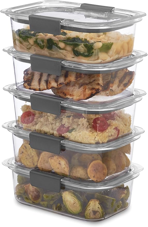 Rubbermaid Brilliance Food Storage Container, BPA free Plastic, Medium, 3.2 Cup, 5 Pack, Clear & Brilliance Food Storage Container, Large, 9.6 Cup, Clear 1991158