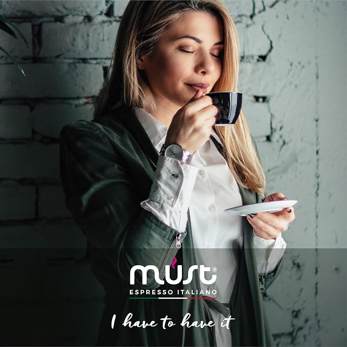 MUST, 100 Coffee Capsules in 100% Recyclable Aluminum, 100% Arabica Blend Intensity 6/8, 10 Packs of 10 Capsules, Compatible with Nespresso Machine, Made in Italy