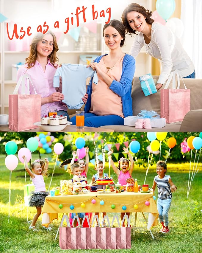 Eccliy Reusable Gift Bags Set Glossy Grocery Gift Tote Bag with Handle for Wedding, Bridal Shower, 4th of July, Summer Event(10 x 8 x 4.7 Inch,Rose Gold,80 Pcs)