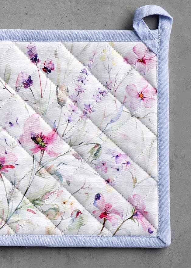 Maison d' Hermine Pot Holders 100% Cotton Heat Resistant Potholders 8" x 8" Hot Pads with Loop BBQ Cooking Baking Gifts for Mothers Day Handling Hot Pans Spring/Summer (Pack of 2, Summer Floral)