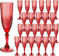 Plastic Champagne Flutes, Champagne Glasses Bulk, Reusable Unbreakable Acrylic Wine Glasses Goblets for Weddings Bachelor Parties Toasting Bridal Shower (24, Dark Red)