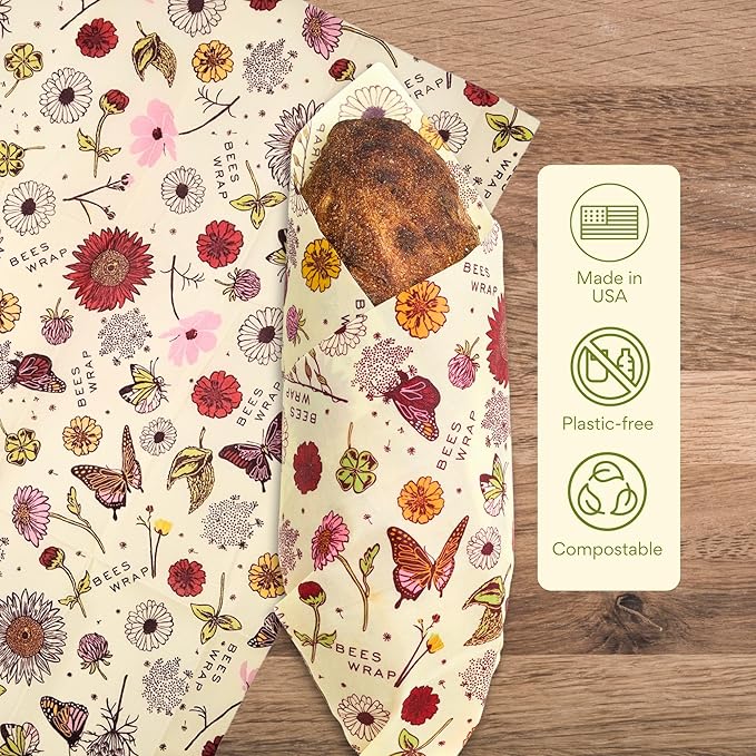 Bee's Wrap Beeswax Wraps for Bread - Beeswax Bread Wrap for Sourdough & Bread Storage - Plastic Free Made in USA Reusable Natural Food Wrap - Meadow Magic
