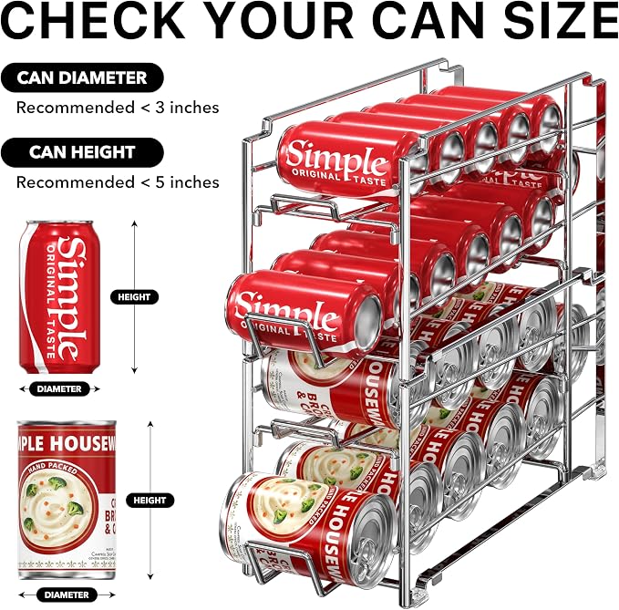 Simple Houseware Soda Can Organizer Stackable Rack Dispenser for Pantry/Refrigerator, Chrome, 4 Pack