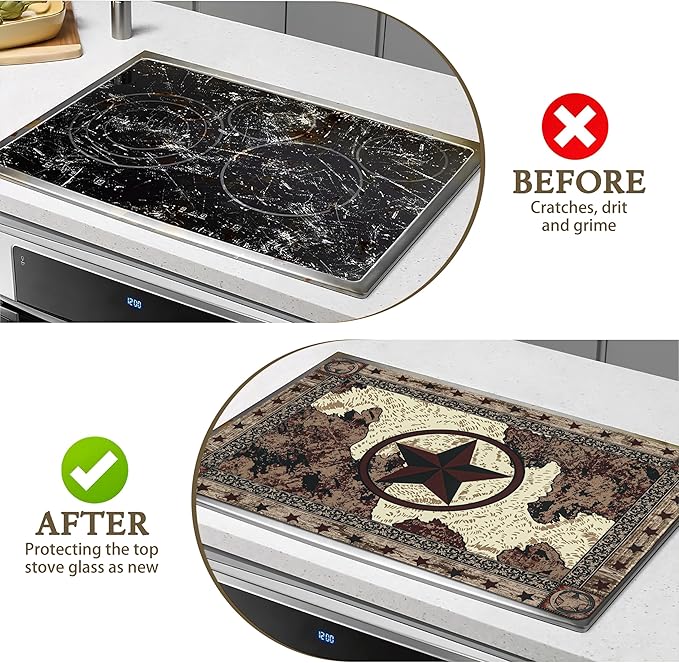 Farmhouse Western Stove Top Covers for Electric Stove 20x28 Inch Farmhouse Heat Resistant Glass Top Stove Cover Washable Foldable Cooktop Protector