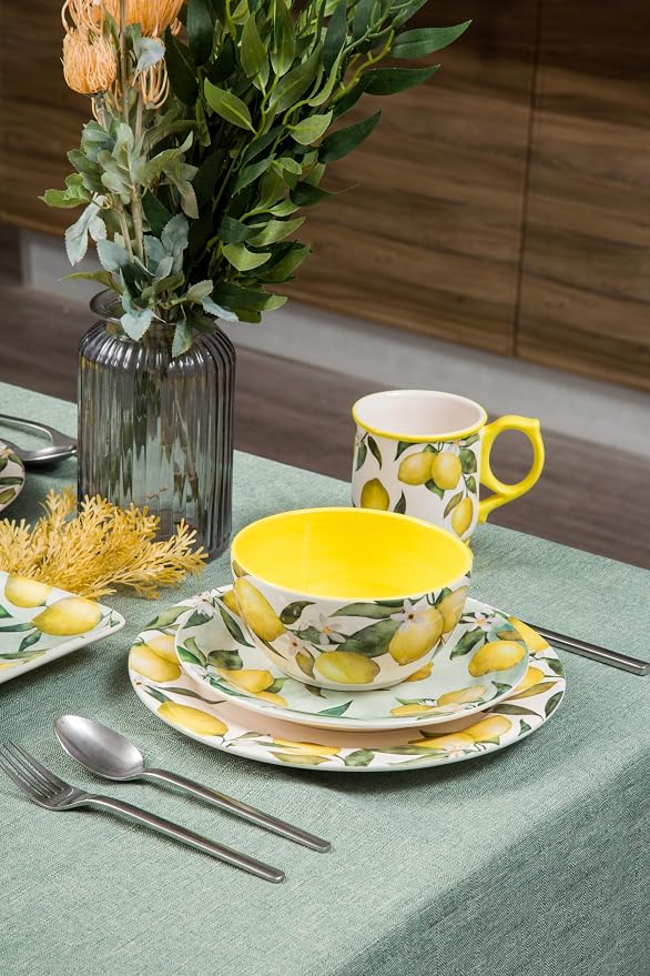 Bico Lemon Dreams Ceramic Coffee Mugs Set of 4, 20 oz Large Tea Cups with Handle, Aesthetic Latte Mugs for Cappuccino Cocoa, Lead-Free, Dishwasher and Microwave Safe, Housewarming Gift